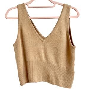 Crush. Sleeveless V-Neck Ribbed Cashmere Cropped Tank Top Beige Women's Size 3